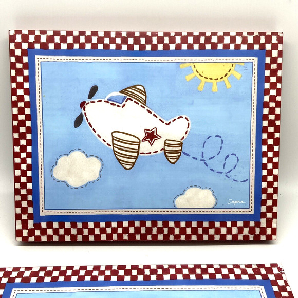 2012 Home Accent Children's Wood Pictures Train & Plane Wall Decoration Nursery - Picture 8 of 9